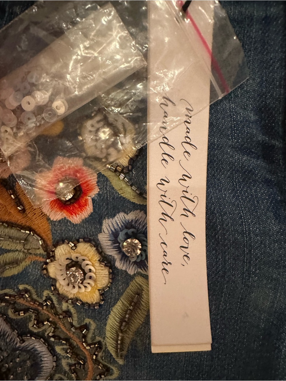Alice + Olivia Blue Flare Jeans with Multicolor Floral Crystal bead Embroidery - Picture 9 of 12